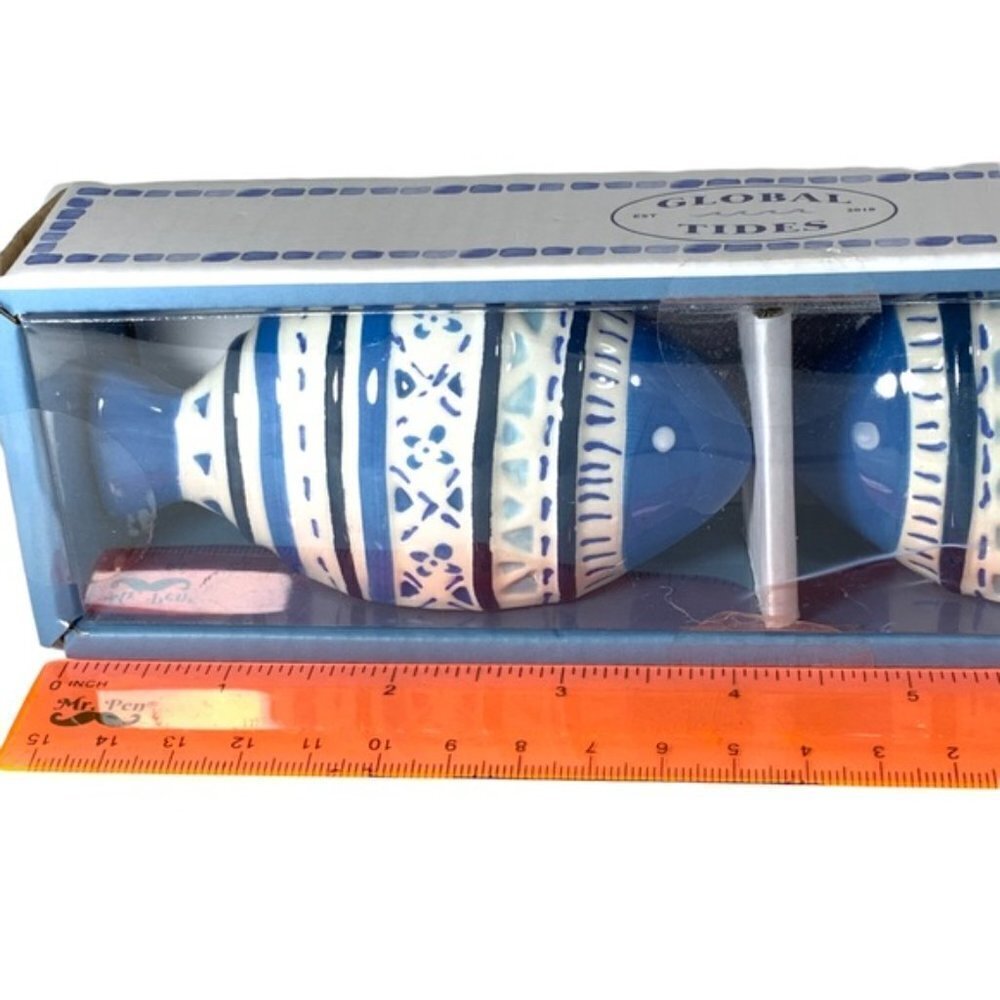 Global Tides Tropical Fish Salt Pepper Shaker Set Ceramic Coastal Blue White… - Picture 7 of 12
